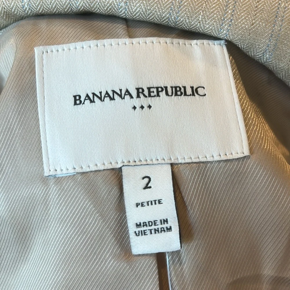 Banana Republic Blazer New Beige with Thin Silvery Blue White Stripe - Picture 14 of 16